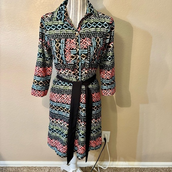 Speed Control Dress Small Black Geometric Pattern Hot Pink Teal Green White - Picture 16 of 16